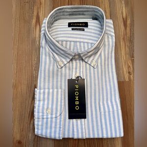 Men’s Light Blue and White Striped Shirt Linen and Cotton